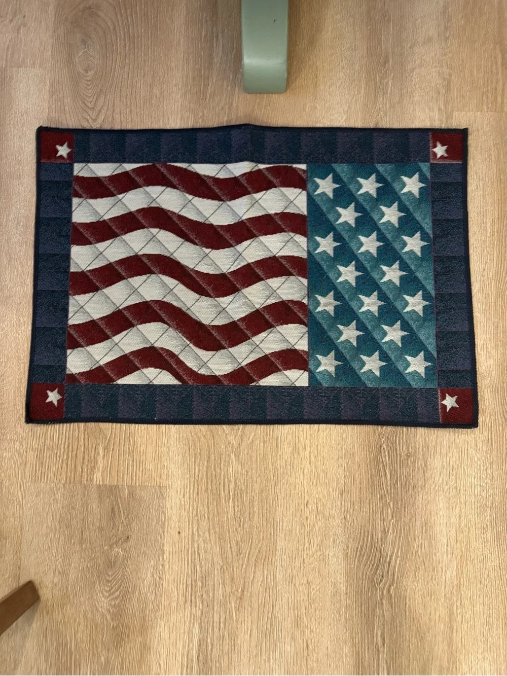Quilted Table Runner, Rug, and Placemat Set - Red, White & Navy